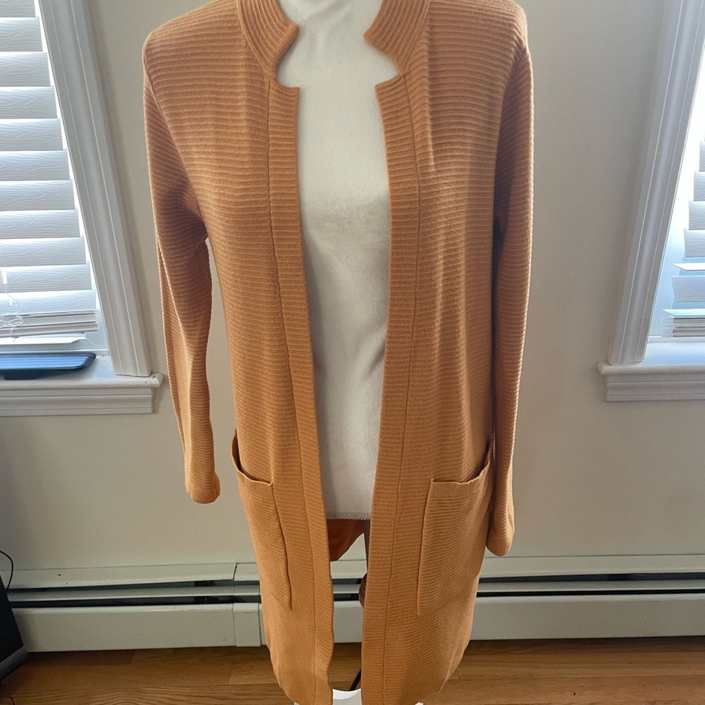 Sioni Ribbed Open Front long rib Cardigan -marigold color